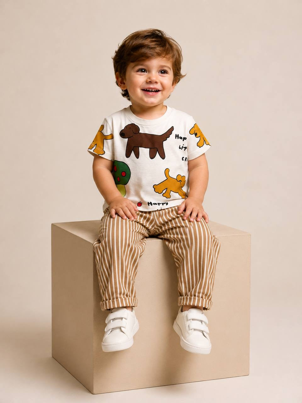 Happy Puppy Stripes Jeans Set