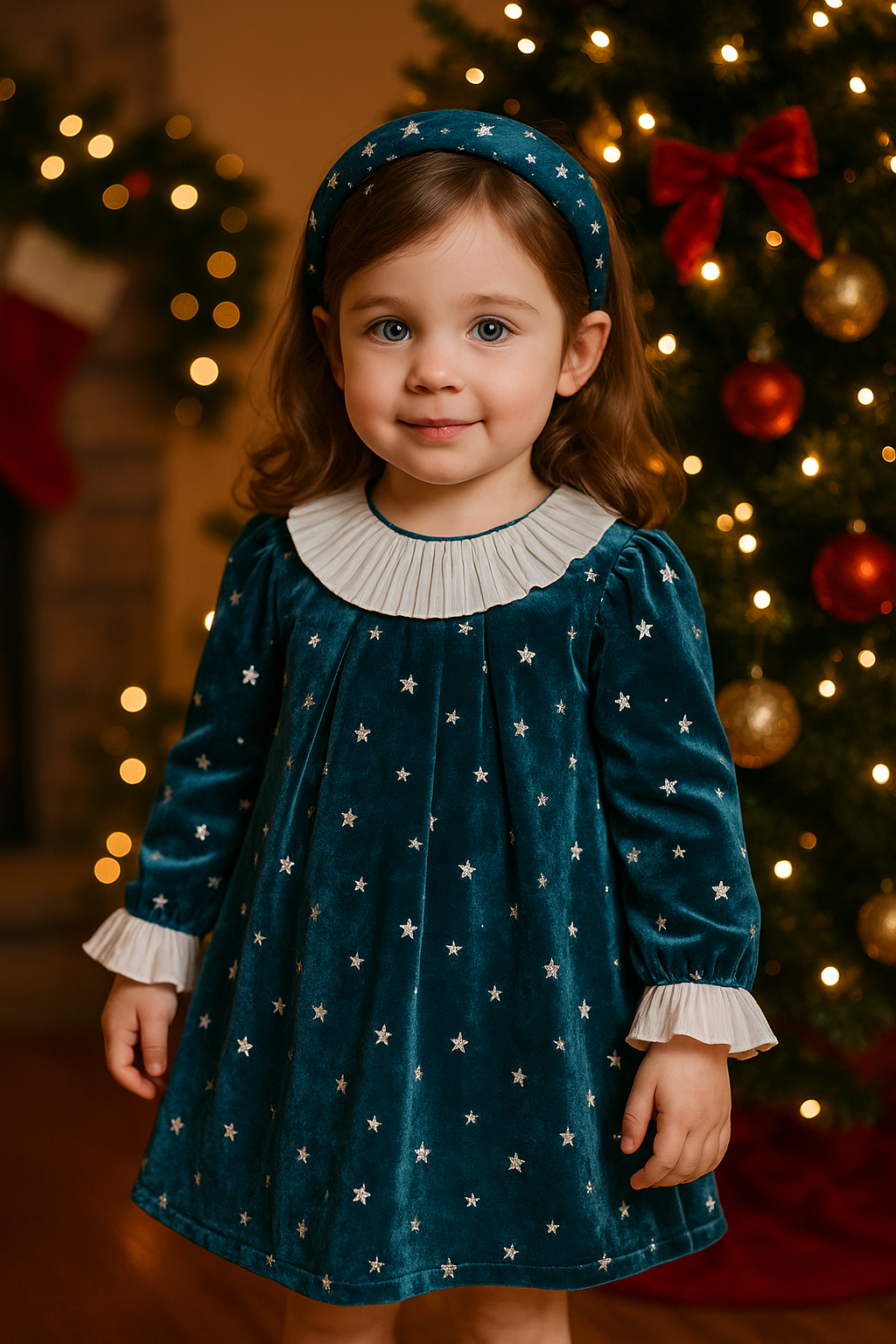 ⭐ Celestial Velvet Party Dress + Headband (Teal) | Monnarosa Milano