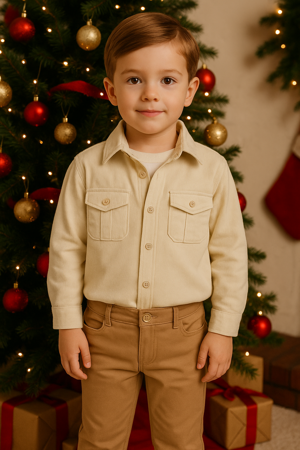 Beige Layered Shirt & Pants Set