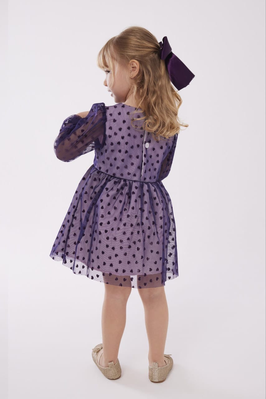 Plum Heart Tulle Dress with Matching Satin Hair Bow