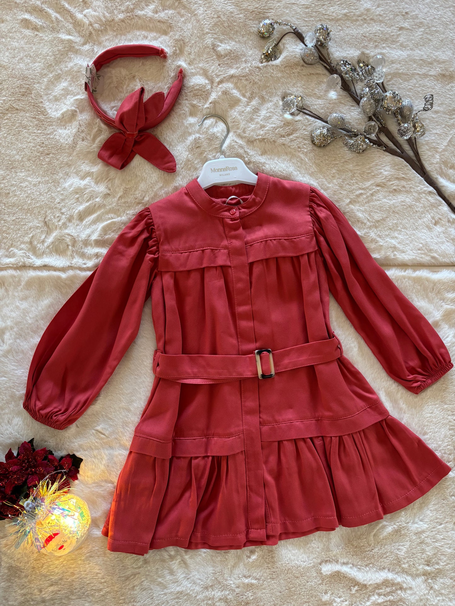 “Bella Rouge” Belted Dress with Headband