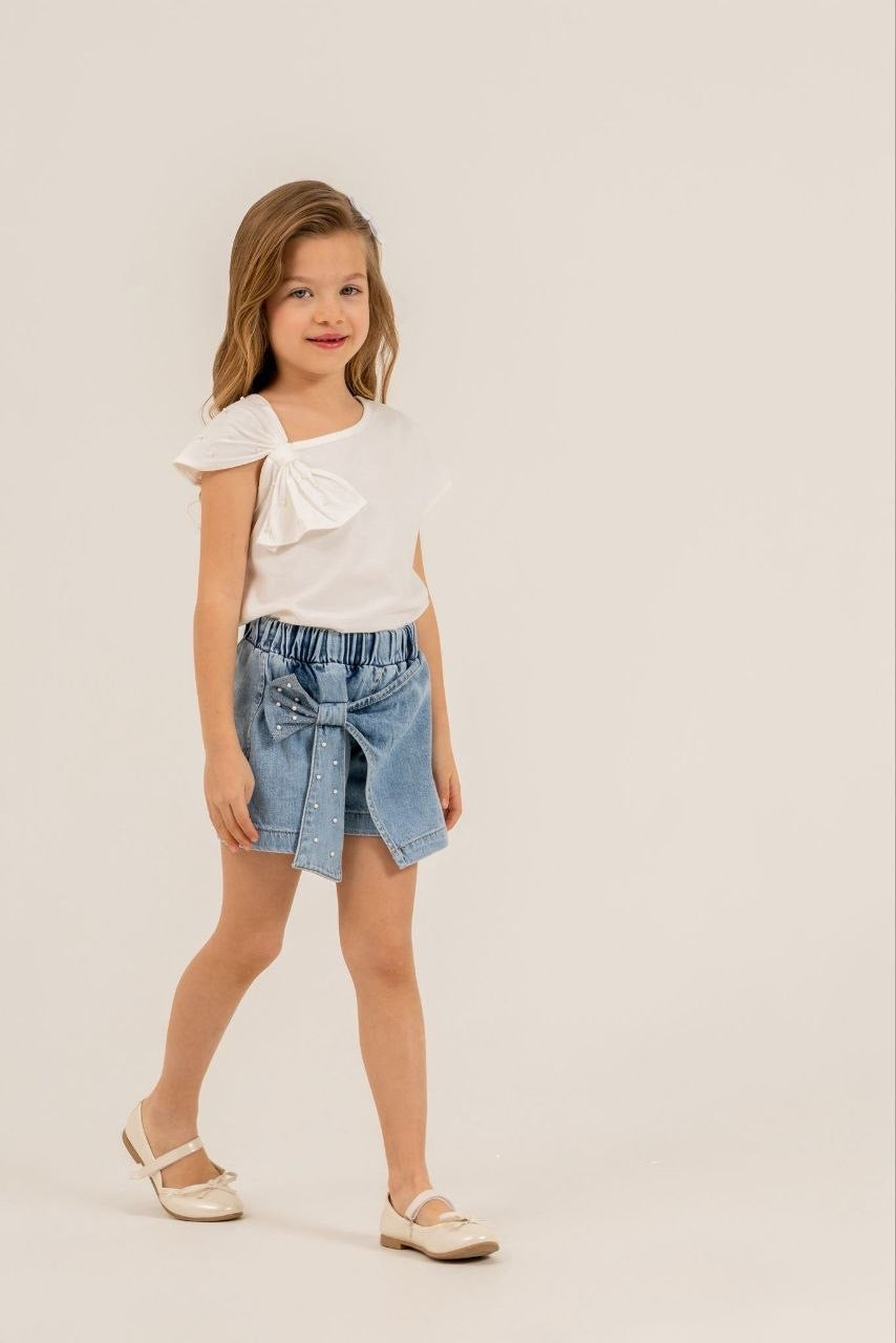 Denim Bow Skort & Tee Set