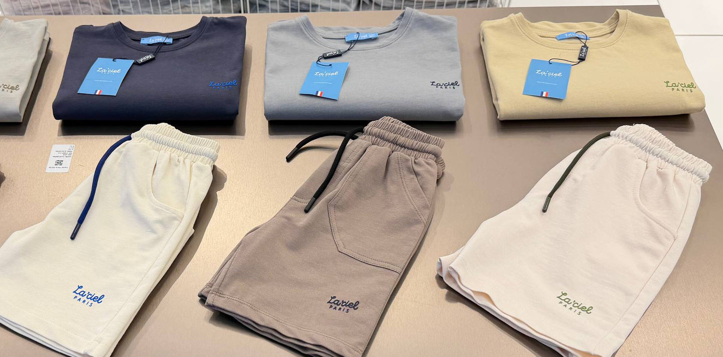 Laciel Paris Sky Blue & Sand Shorts Set