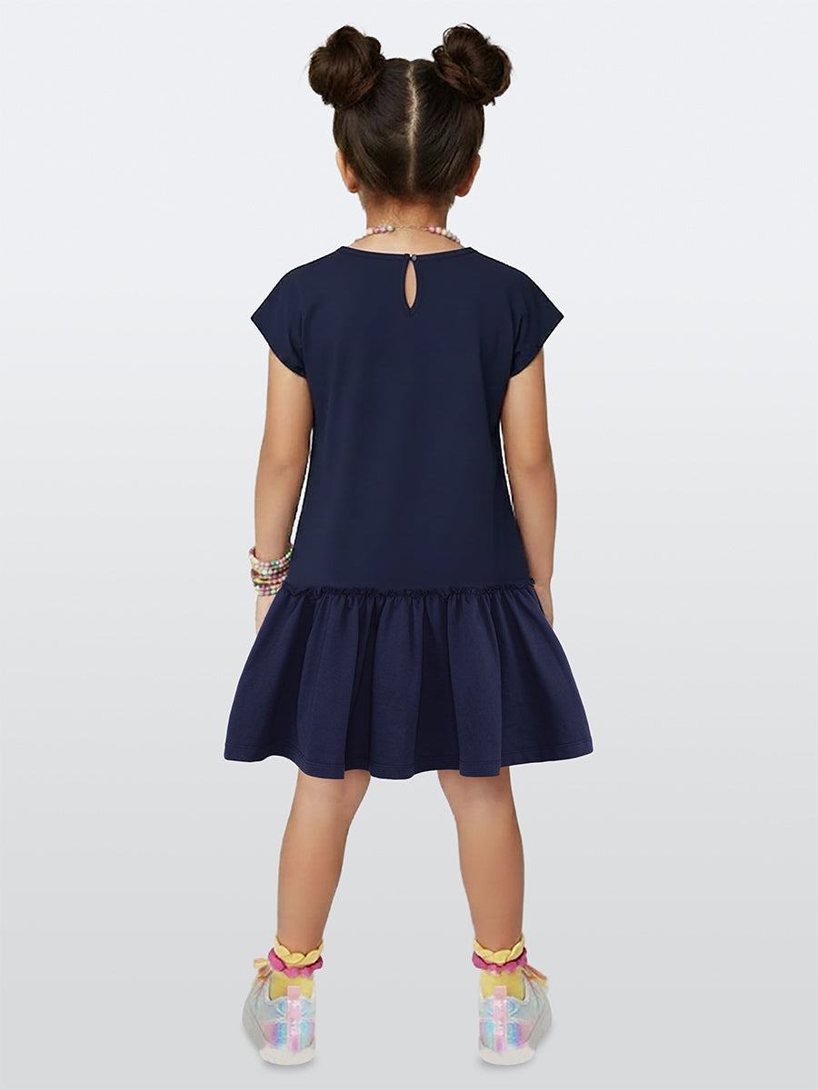 Girls Dress Navy Blue Unicorn Cotton