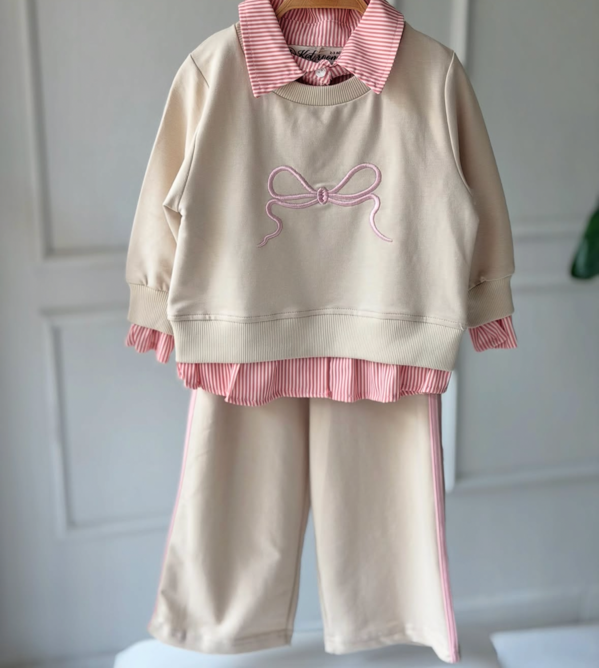 Pink & Beige Wide Leg Set