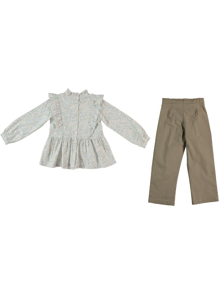 Ruffle Blouse & Pants Set