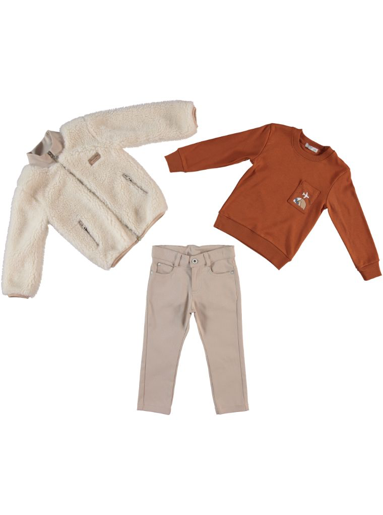 Sherpa Jacket, Sweatshirt & Pants Set