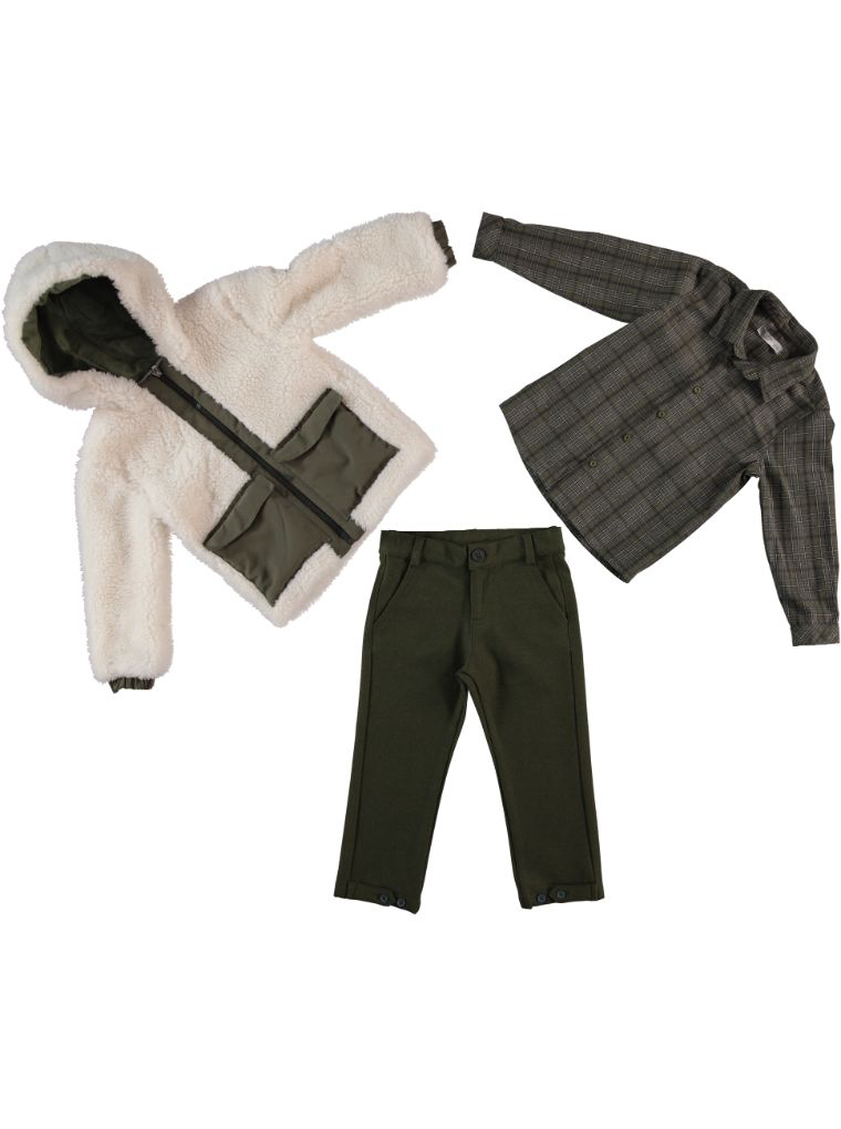 Winter Sherpa Jacket & Check Shirt Set