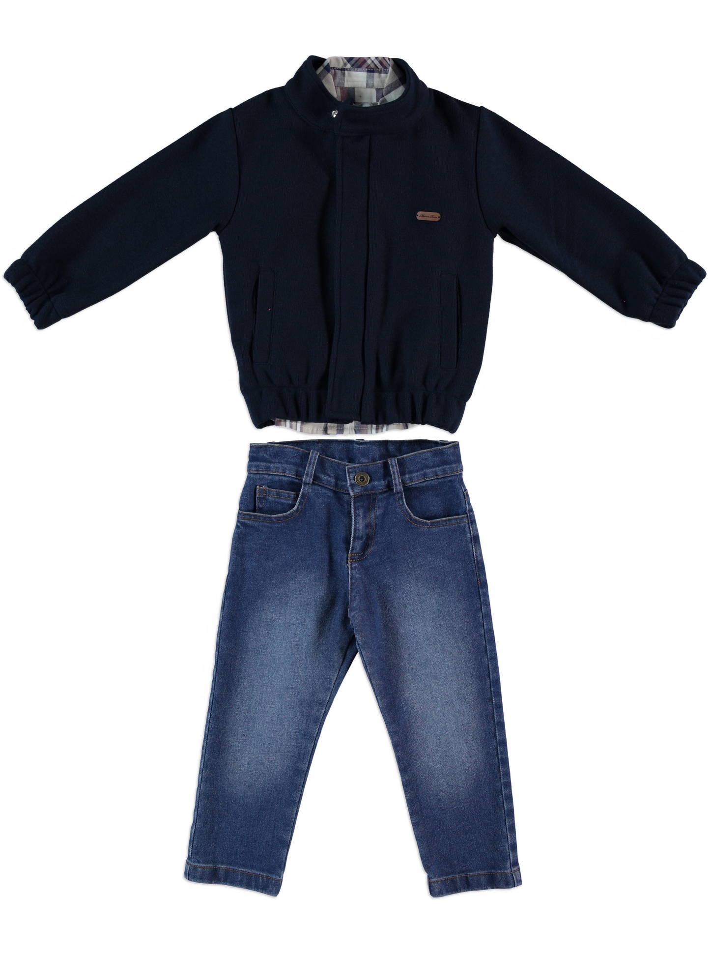 Navy Jacket, Plaid Shirt & Jeans Set