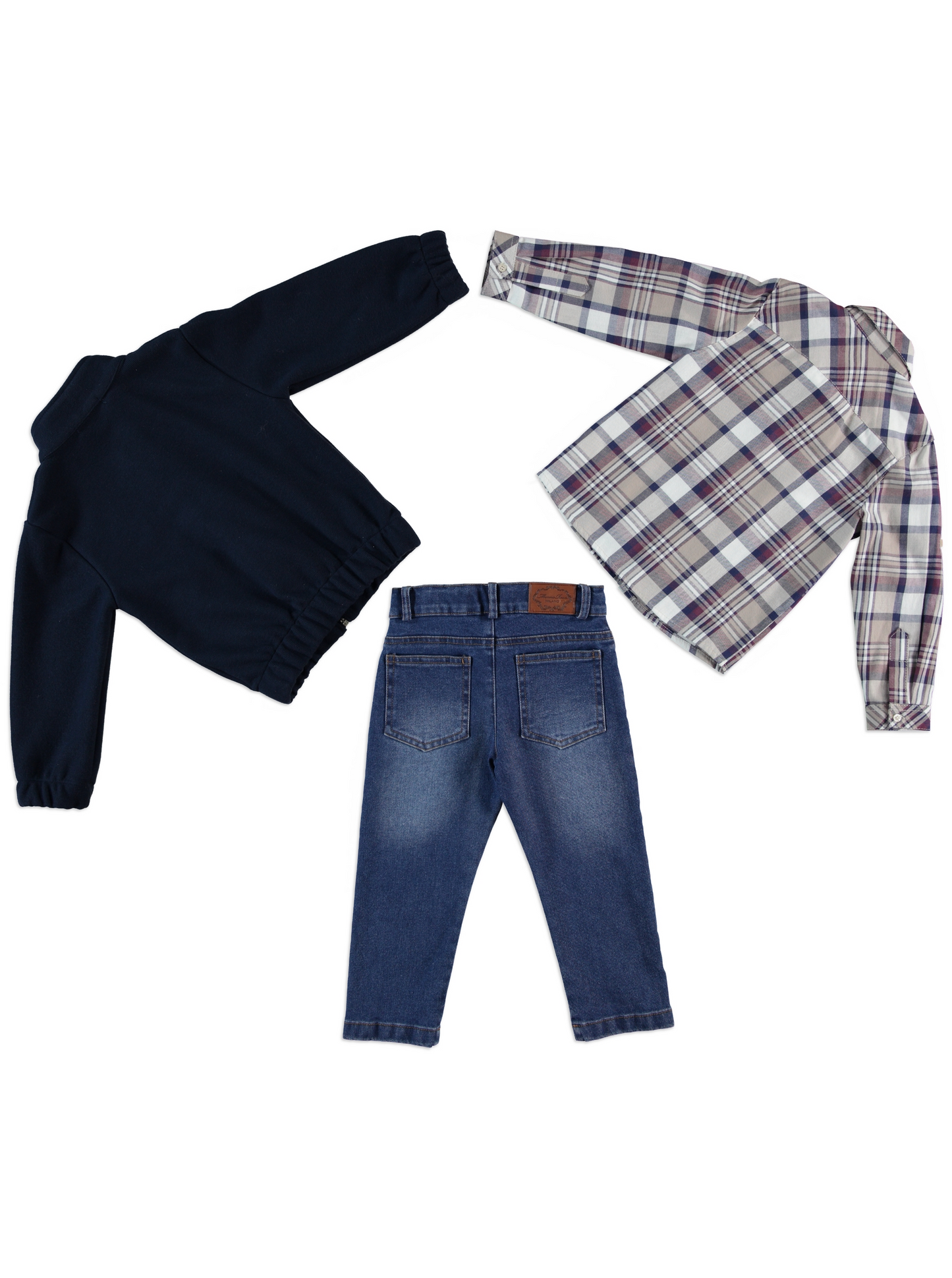 Navy Jacket, Plaid Shirt & Jeans Set