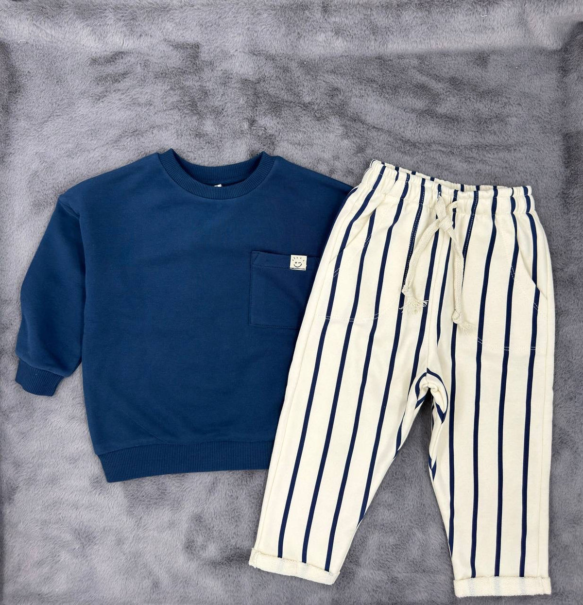 Dark Blue Smile Striped Set