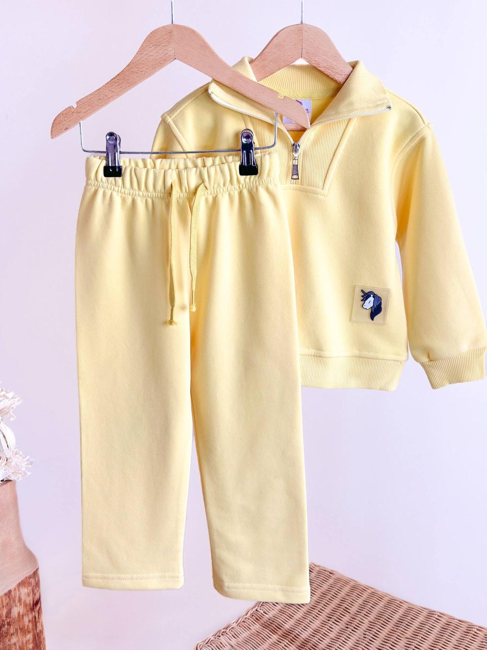 Yellow Basic Zipper Collar Tracksuit