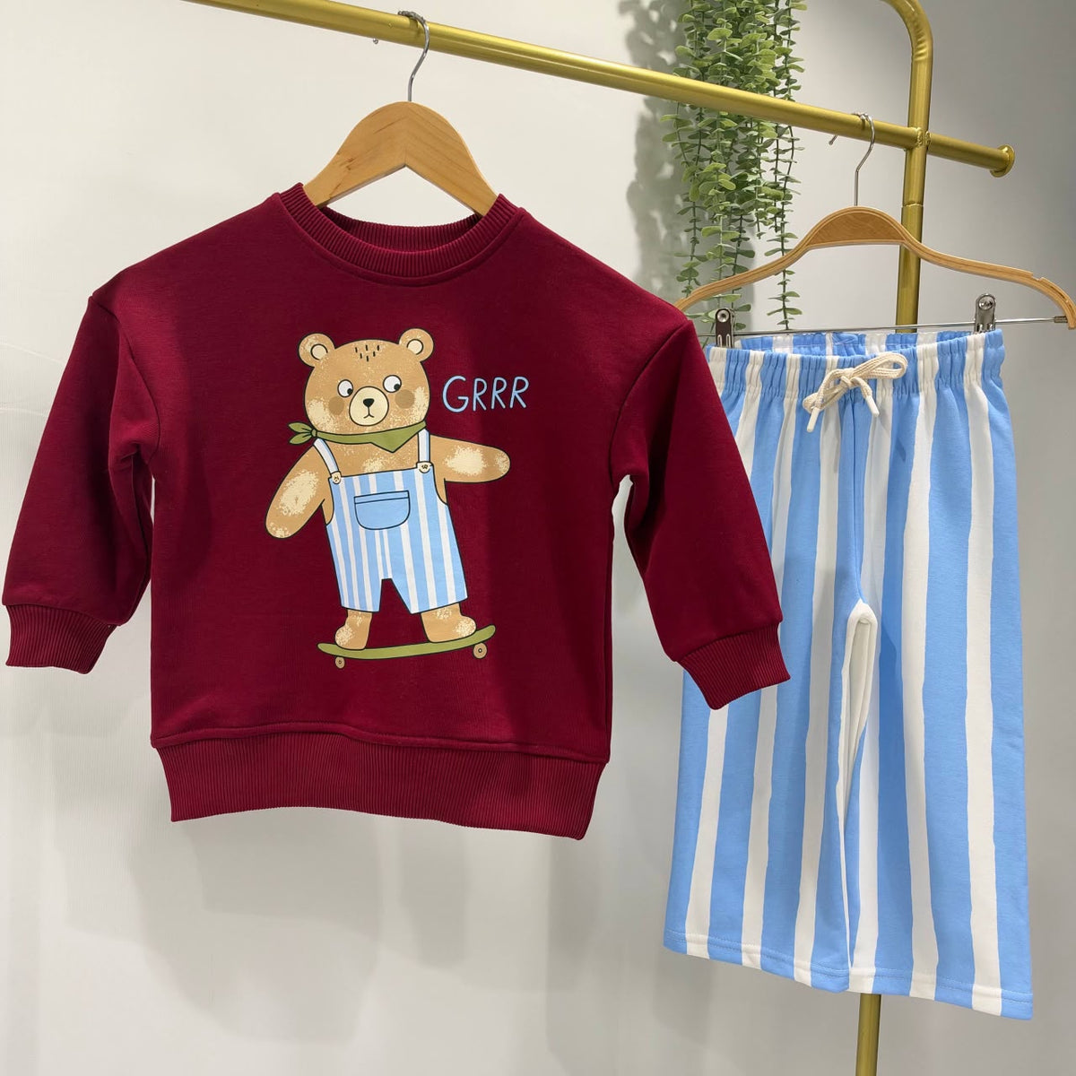 Burgundy & Blue Teddy Set