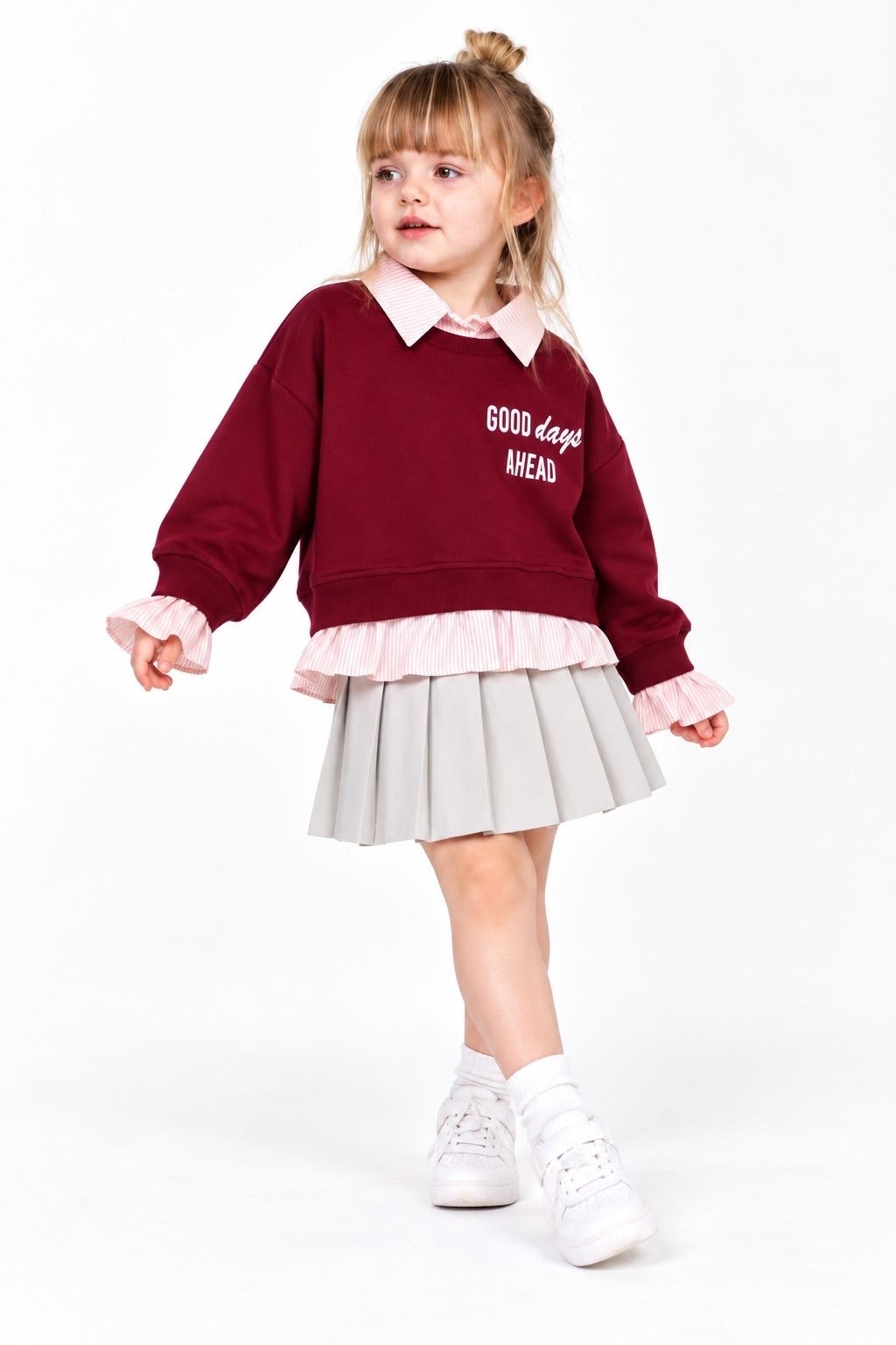 Burgundy & Beige Skirt Set