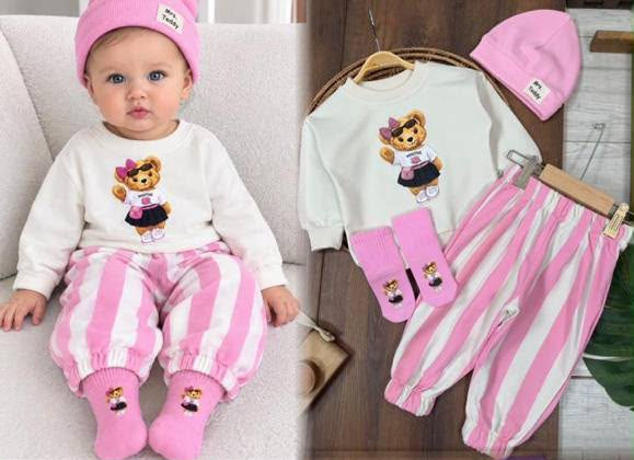 Light Pink Striped 4 PCs Set
