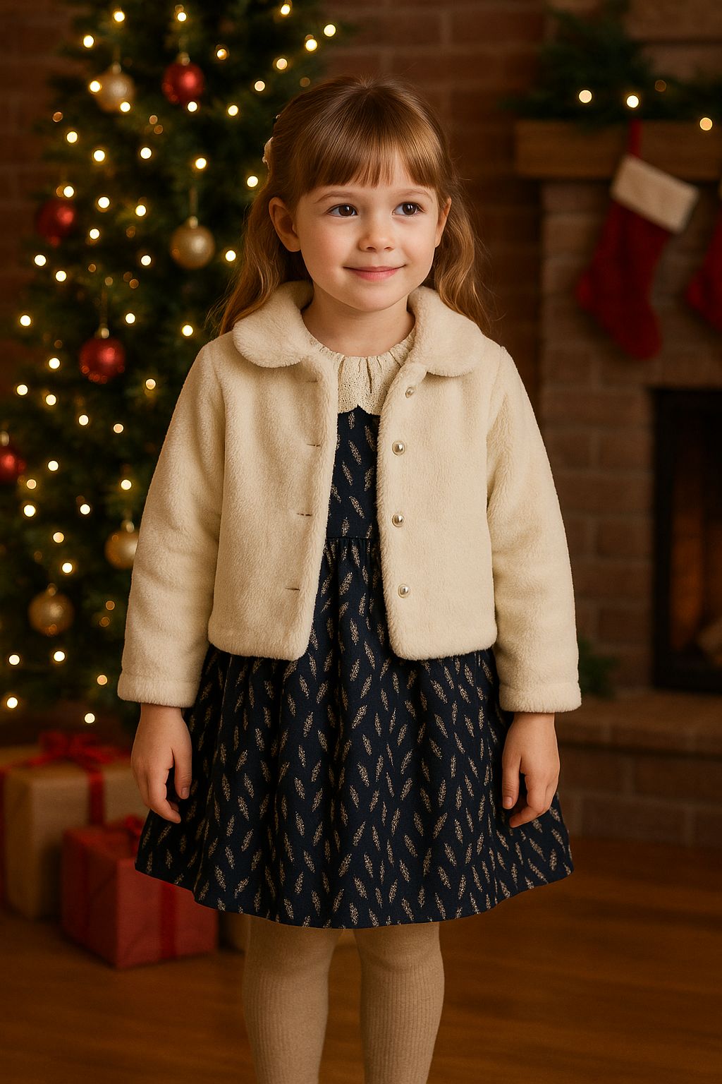 🤍 Girls Soft Beige Faux Fur Coat