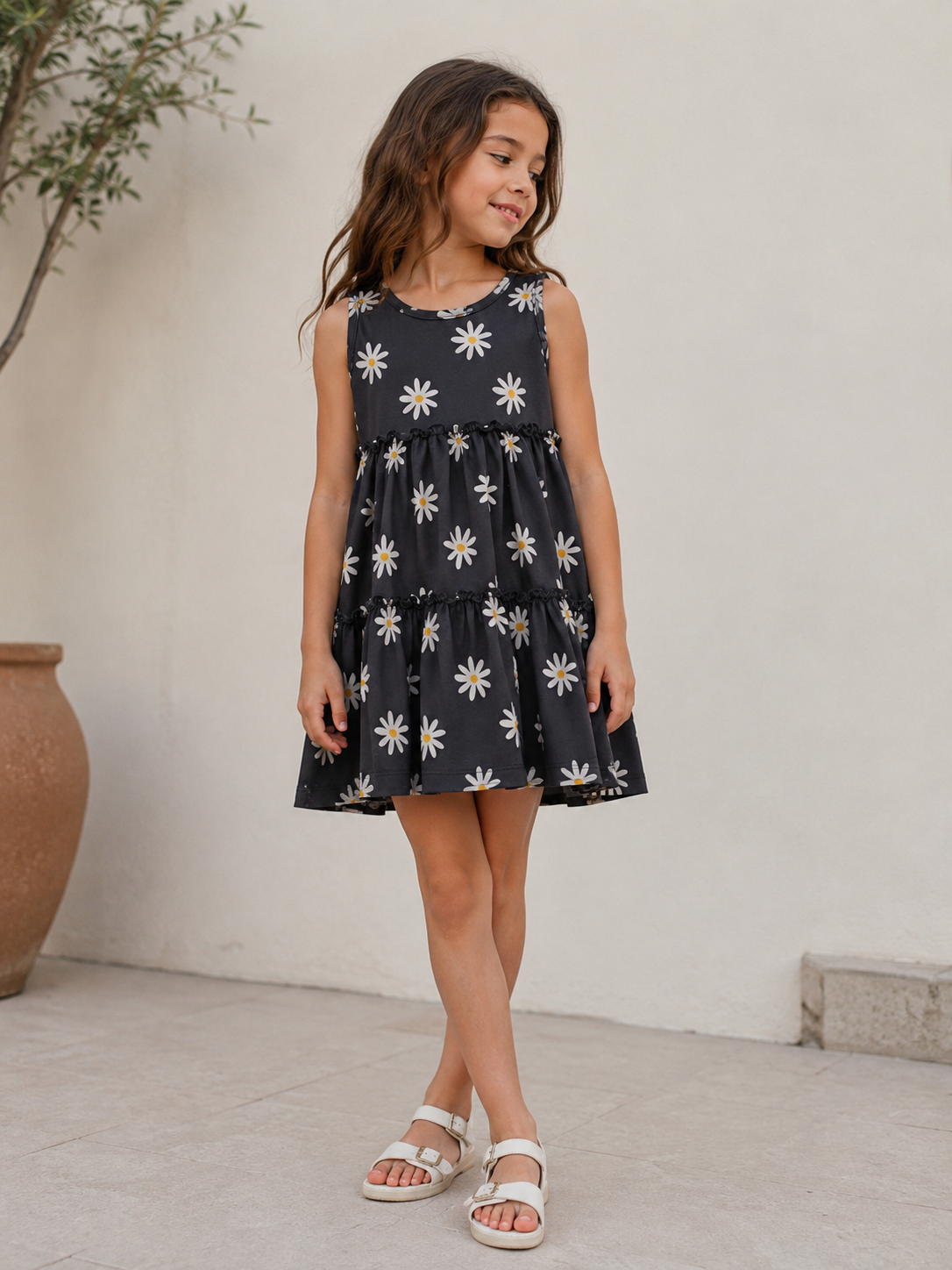 black Daisies Tiered Dress