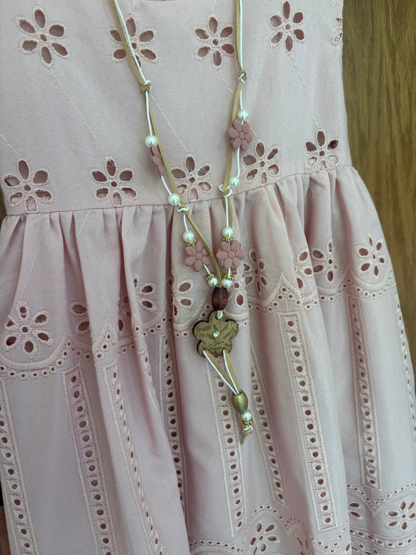 Pink Embroidered Dress + Necklace