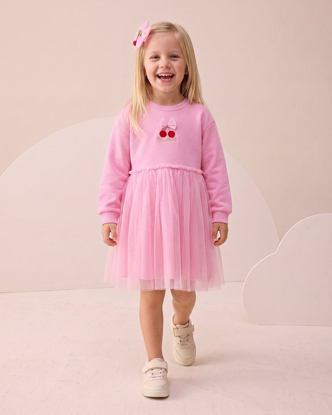 Pink Cherry Tulle Dress + Hair Accessory