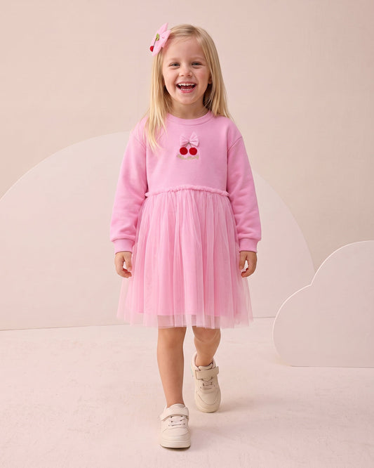Pink Cherry Tulle Dress + Hair Accessory