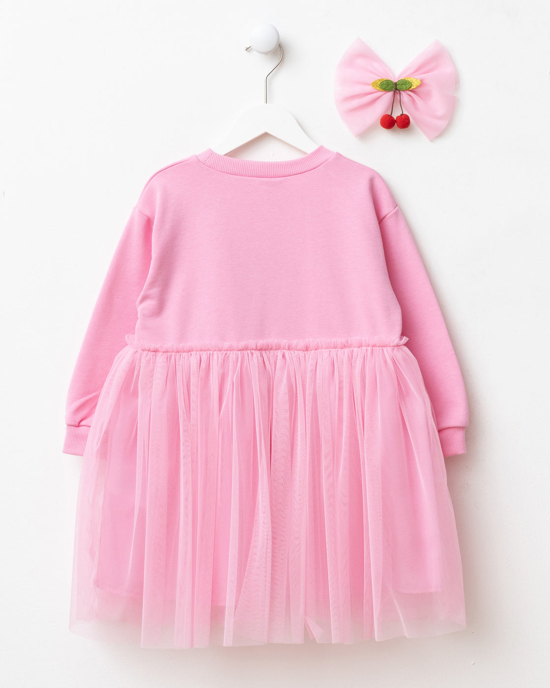 Pink Cherry Tulle Dress + Hair Accessory