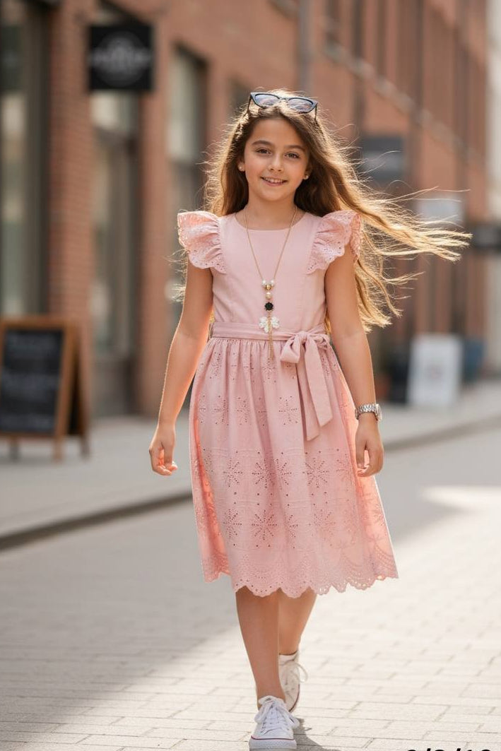 Pink Embroidered Dress + Necklace