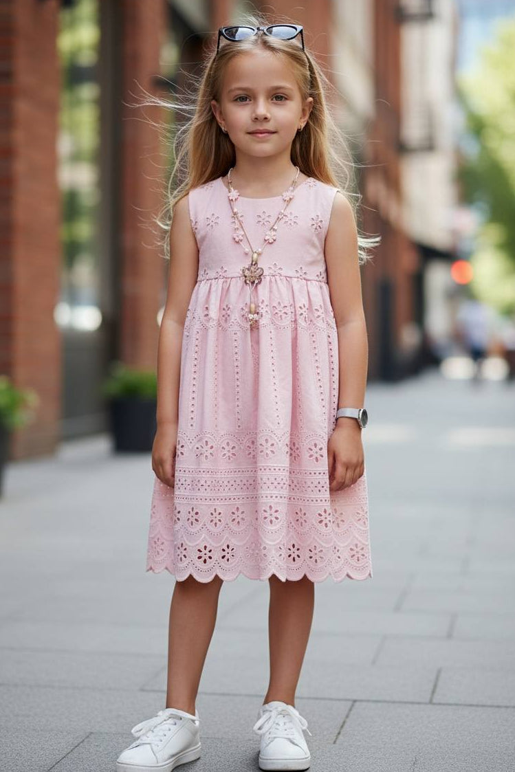 Pink Embroidered Dress + Necklace