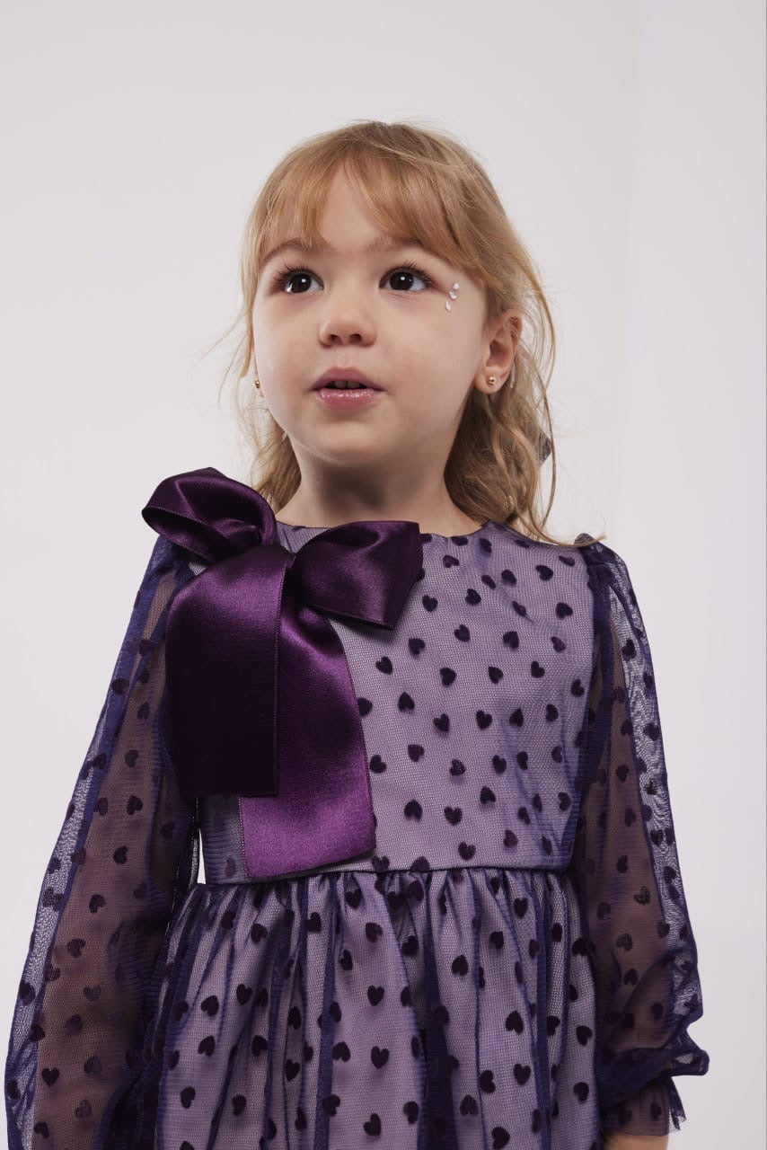 Plum Heart Tulle Dress with Matching Satin Hair Bow