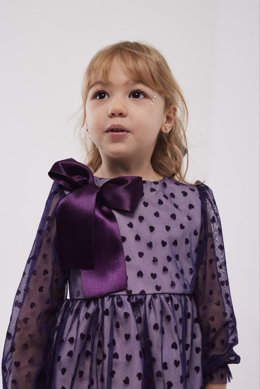 Plum Heart Tulle Dress with Matching Satin Hair Bow