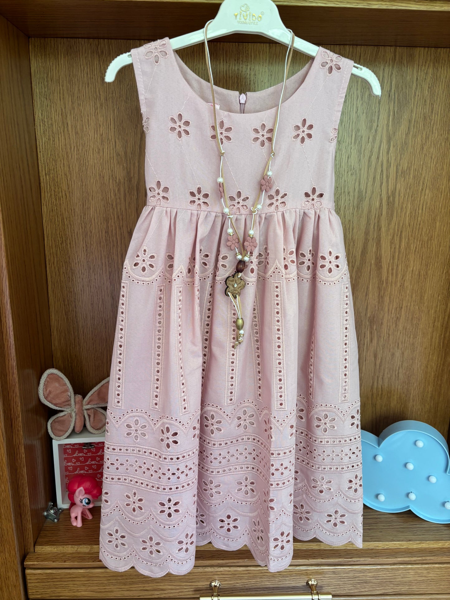 Pink Embroidered Dress + Necklace