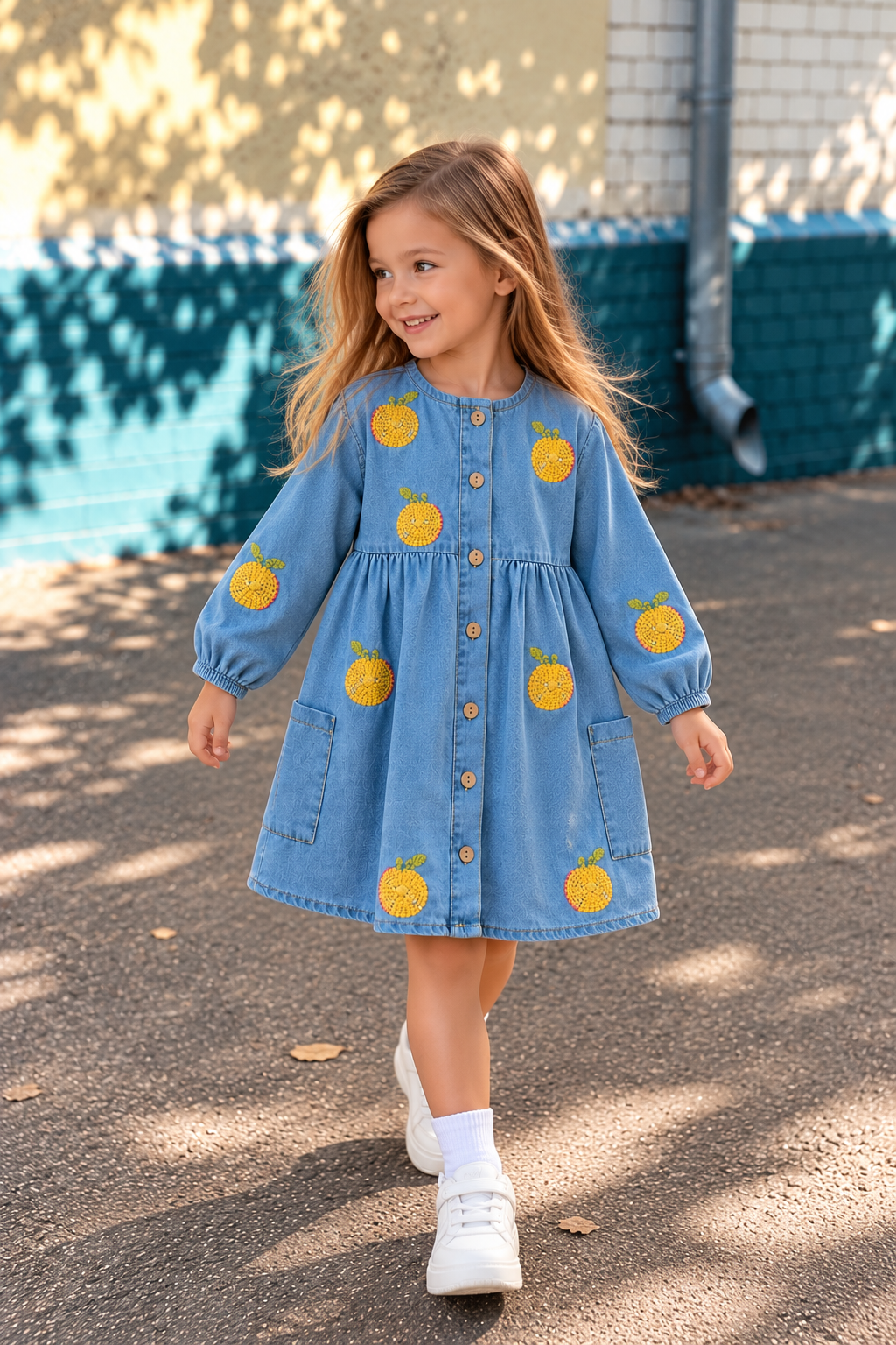Denim Embroidered Dress