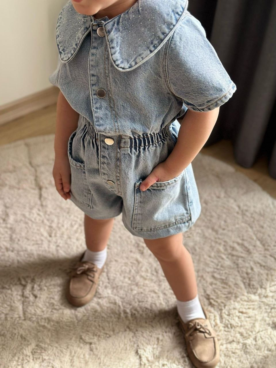Sweet Collar Denim Romper