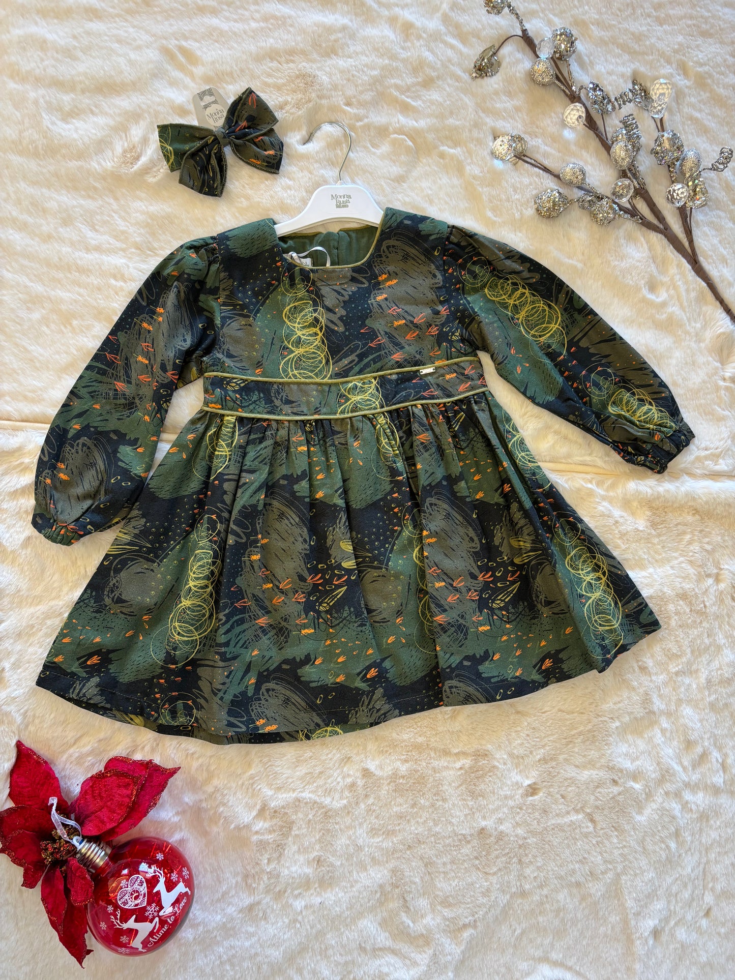 🎨 Abstract Winter Print Dress + Hair Bow (2 Colors) | Monnarosa Milano