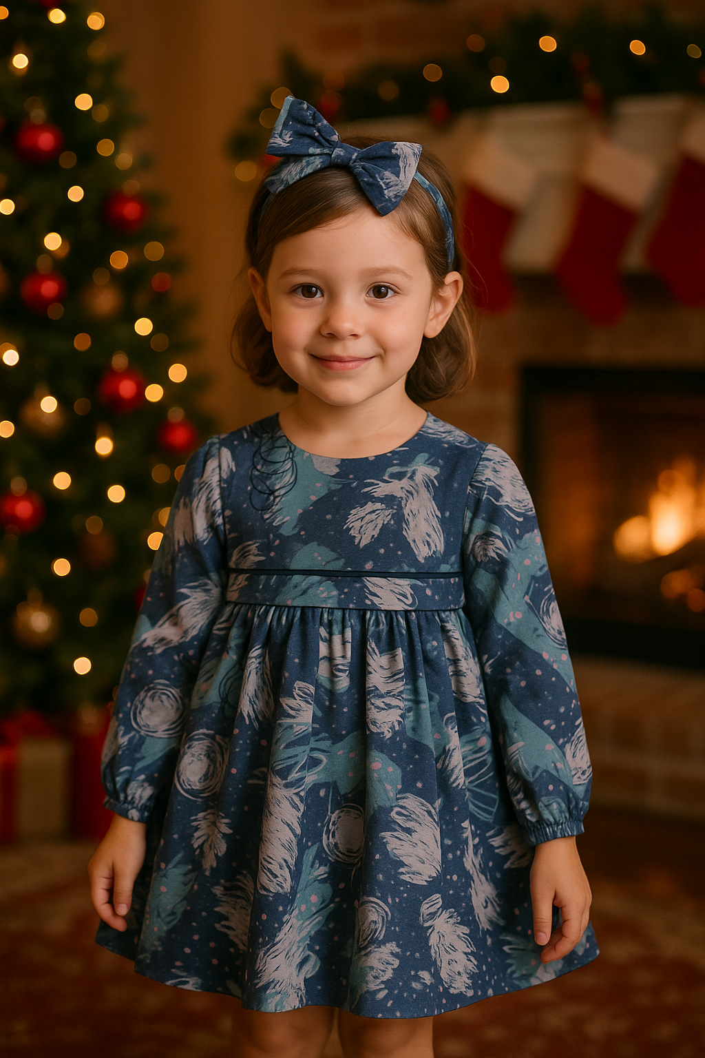 🎨 Abstract Winter Print Dress + Hair Bow (2 Colors) | Monnarosa Milano