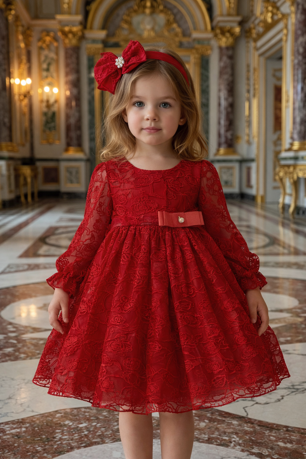 ❤️ Crimson Lace Holiday Dress + Bow Headband Set | Monnarosa Milano