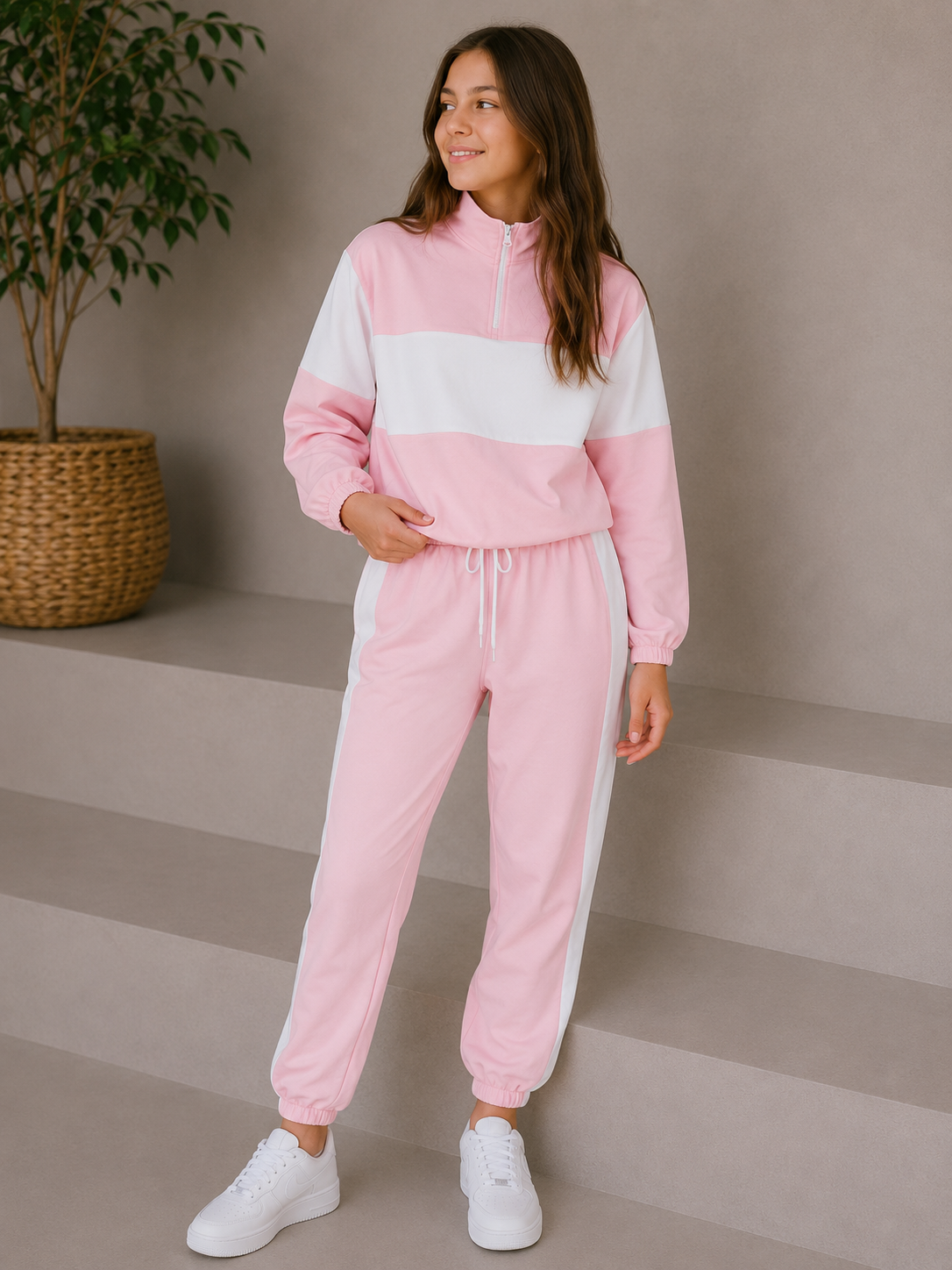 Pink and White Zipper Tracksuit