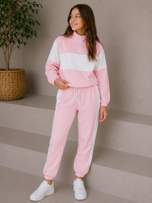 Pink and White Zipper Tracksuit