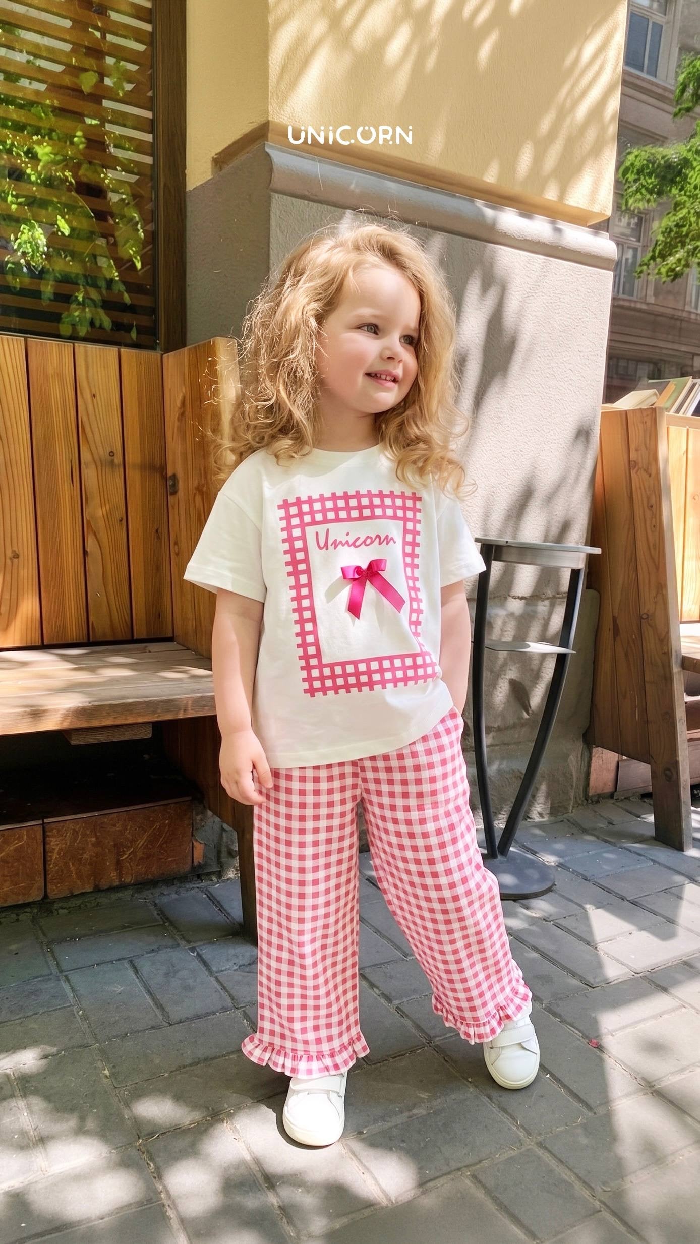 Pink Gingham Bow Wide-Leg Set