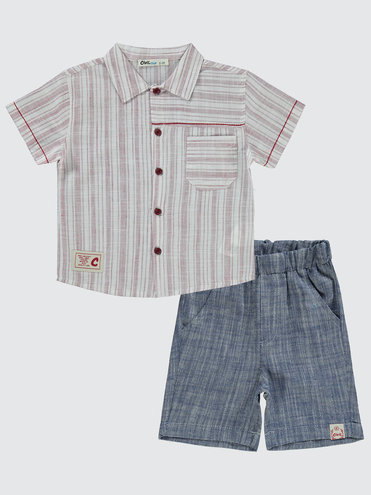 Burgundy and Blue Linen Set