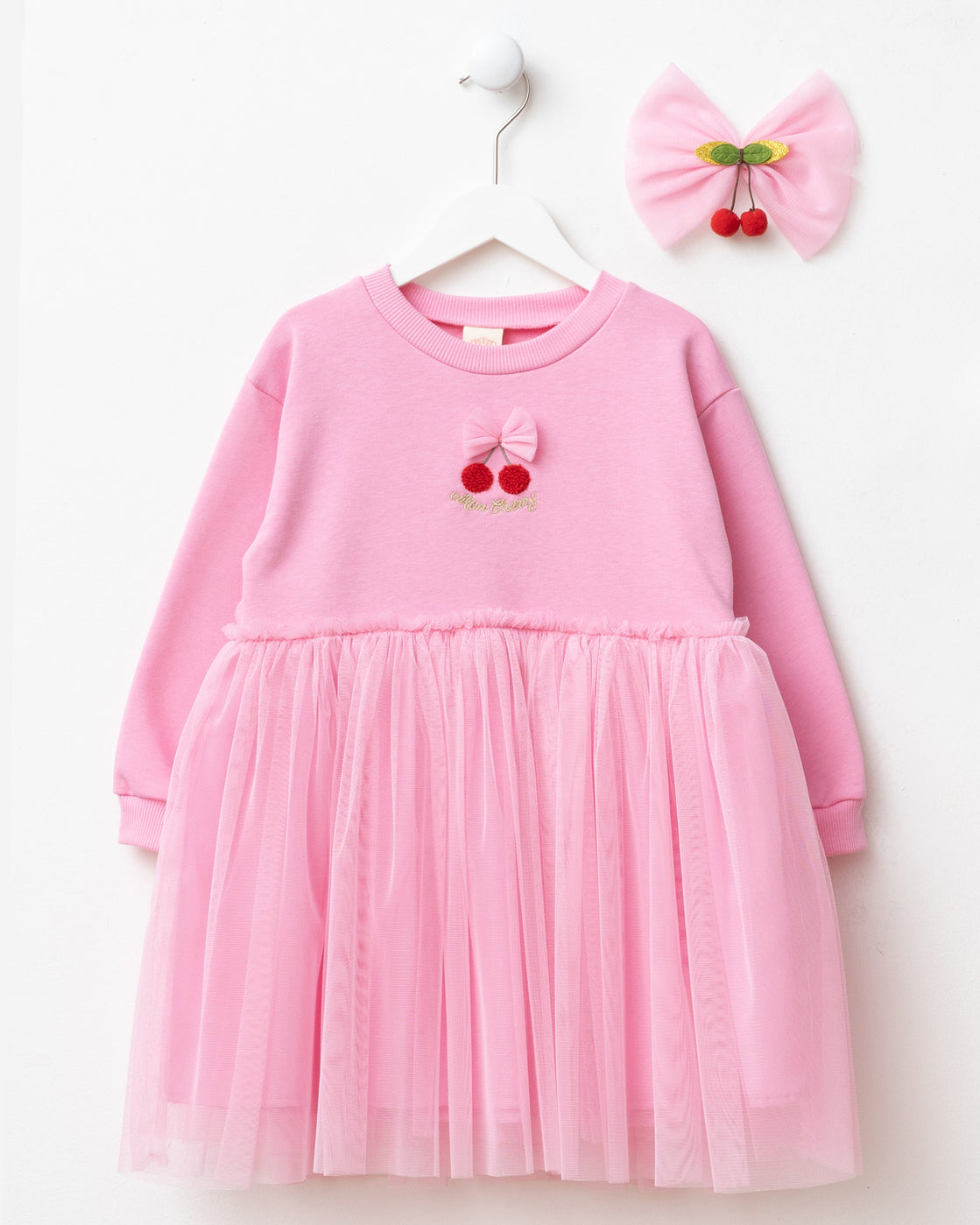 Pink Cherry Tulle Dress + Hair Accessory