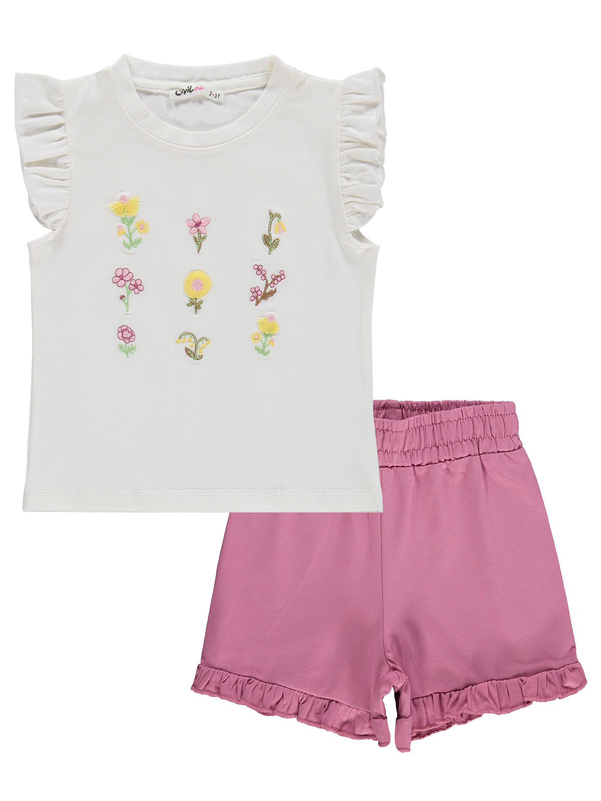 Embroidered Pink Flowers Set