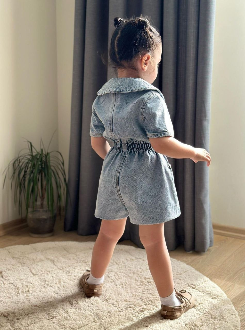 Sweet Collar Denim Romper
