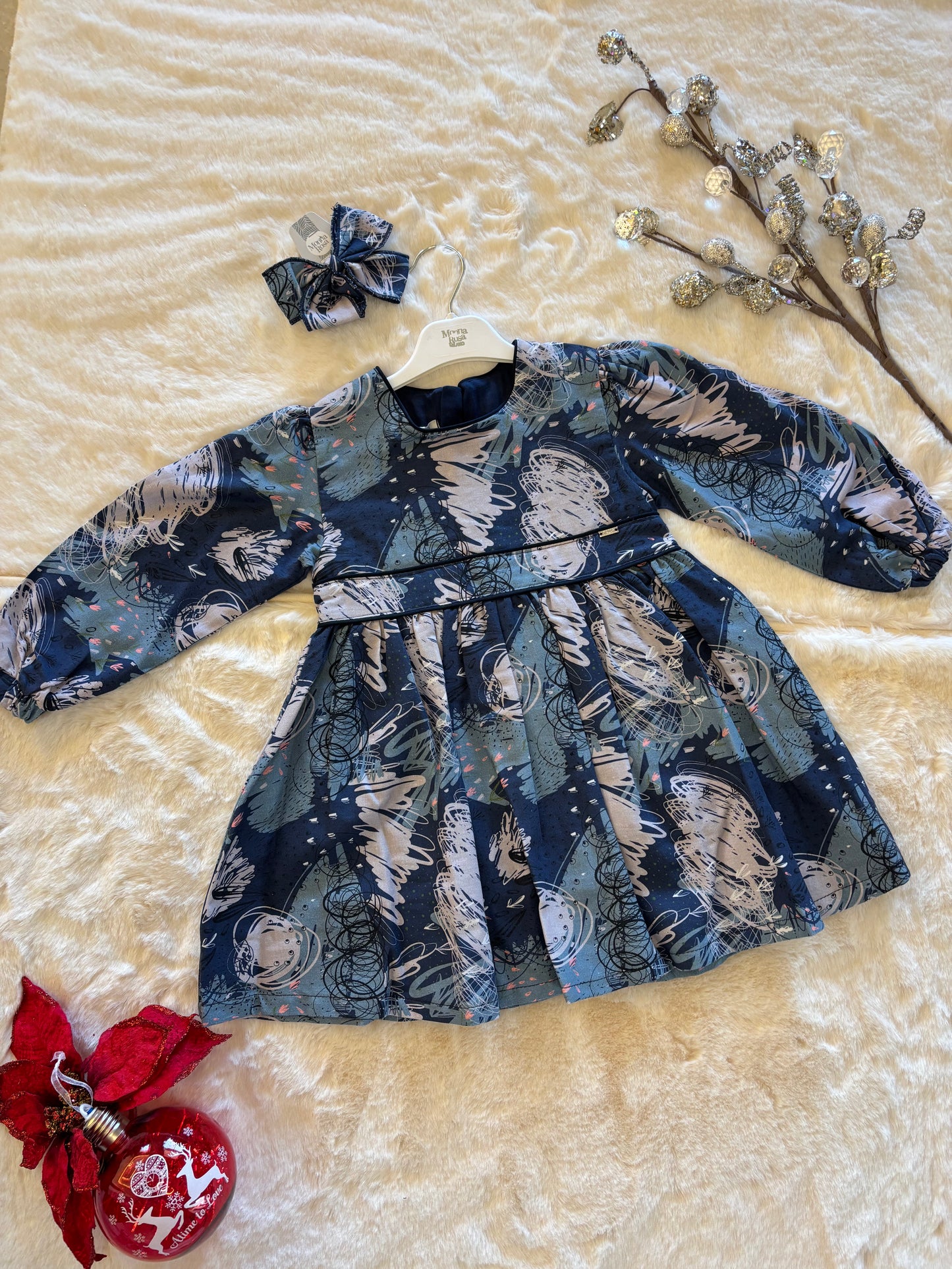 🎨 Abstract Winter Print Dress + Hair Bow (2 Colors) | Monnarosa Milano