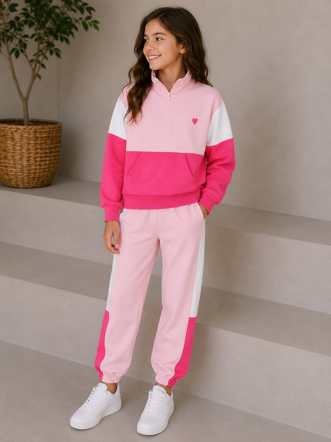 Pink Colorblock Hearts Set