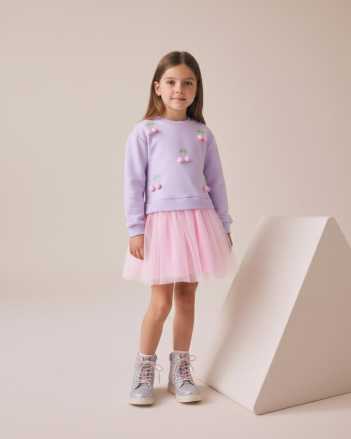 Pompom Cherries Tulle Dress