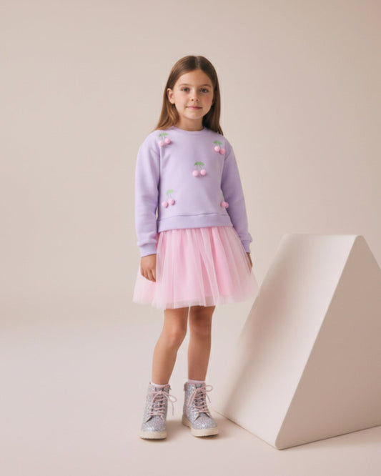 Pompom Cherries Tulle Dress
