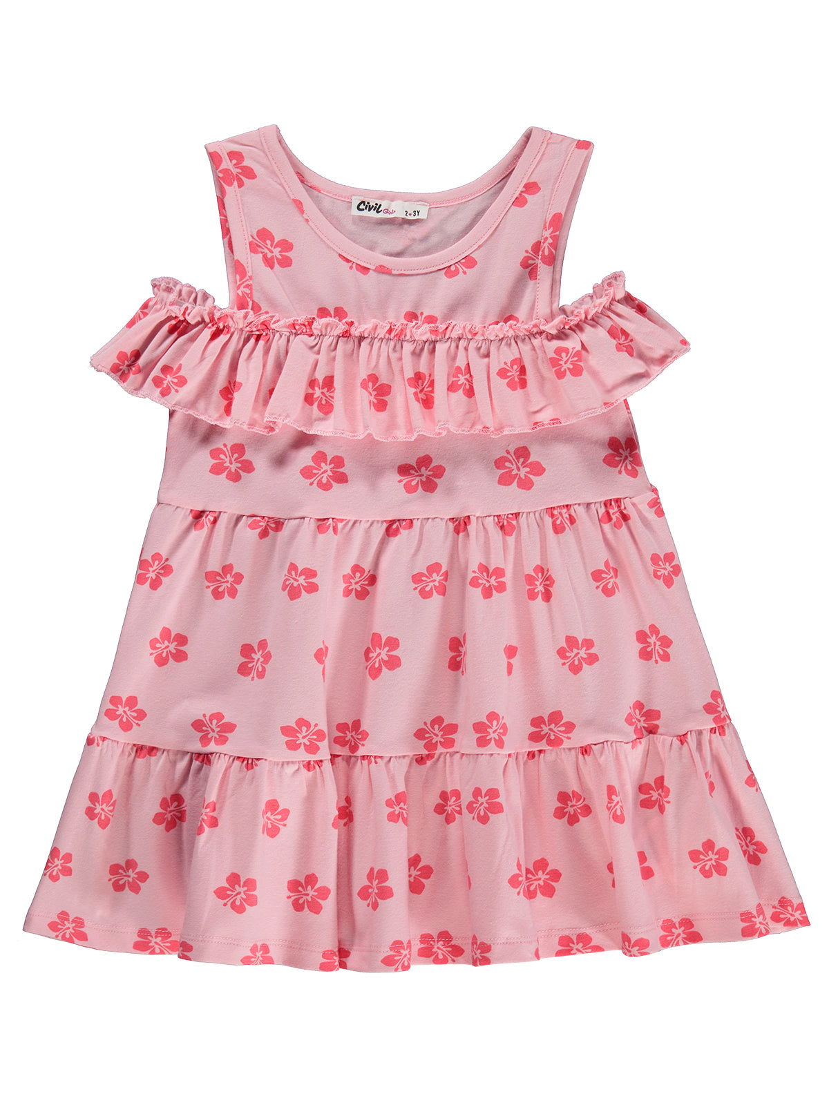 Pink Flowers Offshoulder Cotton Dress