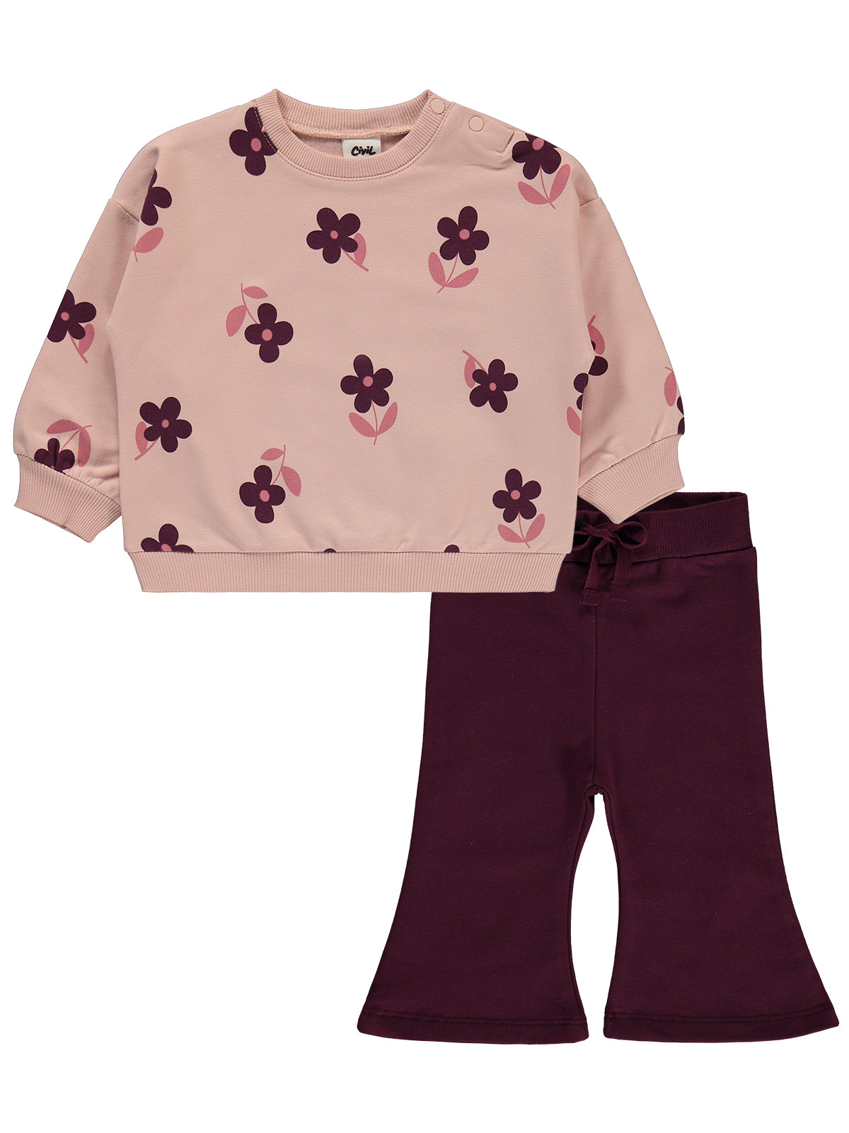 Powder Pink Flowers Flare Legging Set