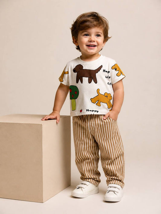 Happy Puppy Stripes Jeans Set