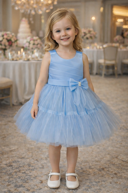 Sky Blue Pearl Bow Princess Dress